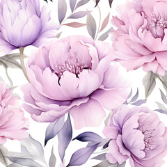 Seamless pattern with peony flowers. Hand drawn watercolor illustration.