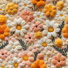 Flower pattern background. Colorful flowers texture. Flat lay, top view