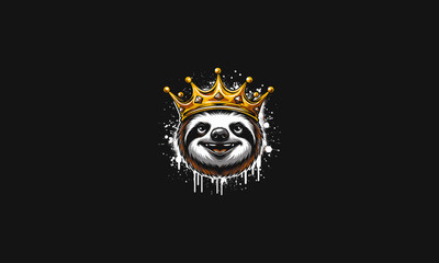 head sloth wearing crown roar vector flat design