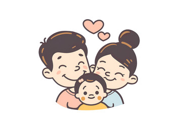 Dad, mom and daughter are smiling. Portrait of a happy family. Family day. Children's Day. Father's Day. Mothers Day. Sticker isolated on a transparent background.