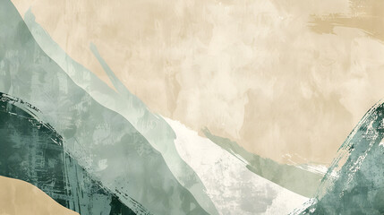 Abstract background in green and beige colors. Minimalistic style. Brush strokes on canvas.