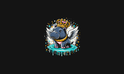 Fototapeta premium hippo wearing crown with wings vector mascot design