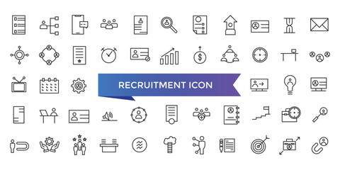 Recruitment icon collection. Headhunting, career, resume, job hiring, candidate and human resource icons. Line icon set.