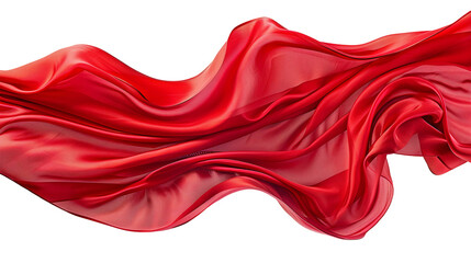 Smooth elegant red satin isolated on transparent background. Abstract design element. Generative AI