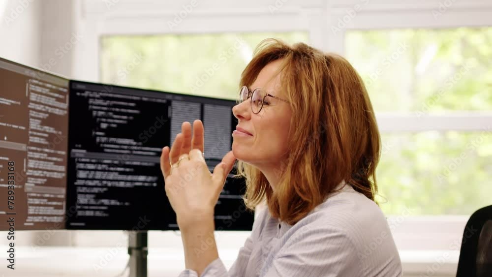 Poster Unhappy Sad Developer Programmer Woman In Stress Coding Software