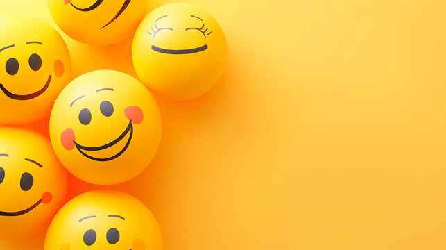 a yellow smiley face on yellow background with copy space