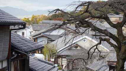 village in the mountains Japanese cityscape in the historic district of Higashiyama.