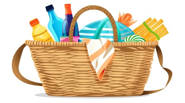 picnic basket full of food and drinks clip art preview