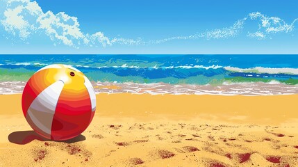 Fototapeta na wymiar Beach ball clipart bouncing off a beach towel