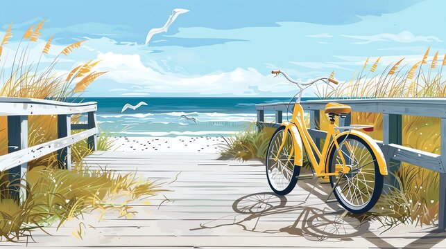 Beach bike clipart parked by the boardwalk