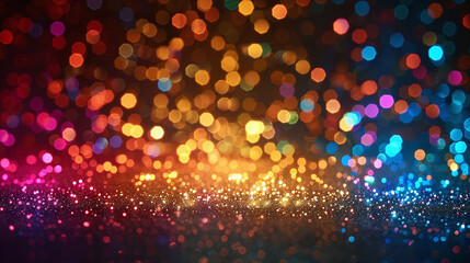 abstract bokeh background with rainbow colors, circles, particles or glitter