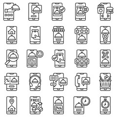 Food delivery Application line vector icons set - 789335921