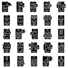 Food delivery Application solid vector icons set