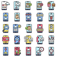 Food delivery Application filled vector icons set - 789335951