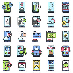 Food delivery Application filled vector icons set 2