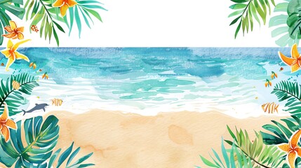 Fototapeta na wymiar Beach party invitation clipart with tropical motifs
