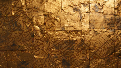Arabic calligraphy wallpaper on a Gold wall with a black interlocking background subtitles 