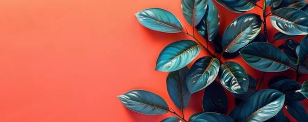 Philodendron leaves against a coral background.