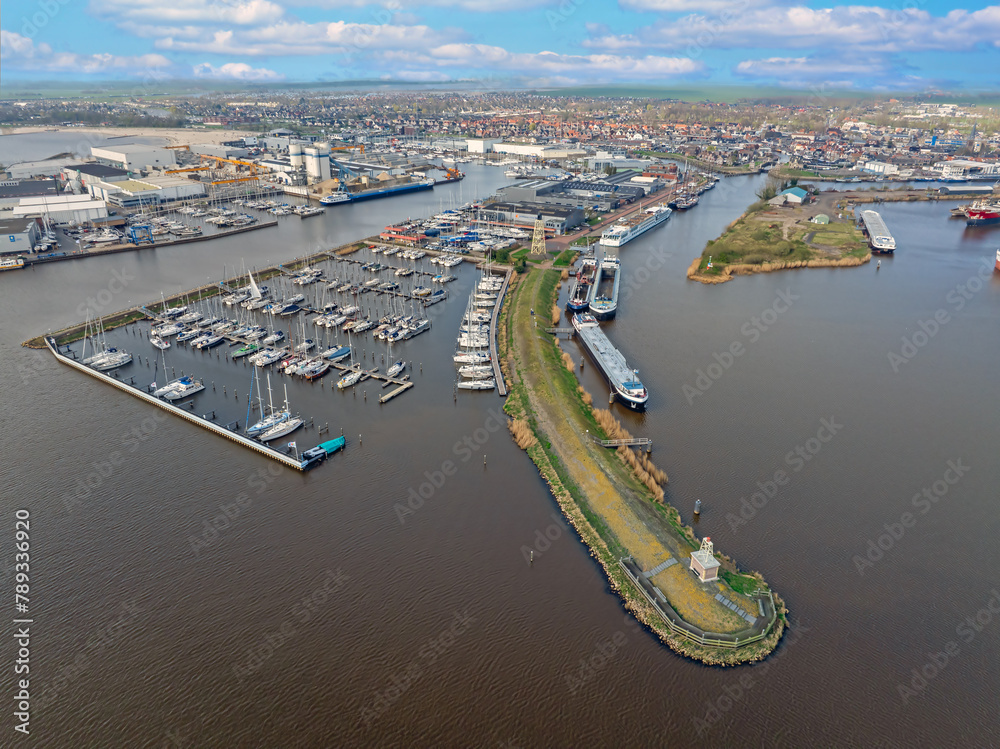 Wall mural Aerial from the city and harbor from Lemmer in Friesland the Netherlands