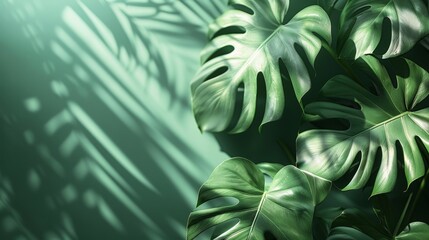 Minimalist summer composition highlighting the beauty of Philodendron leaves. - obrazy, fototapety, plakaty