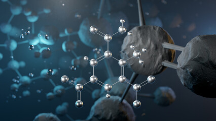dinitolmide molecular structure, 3d model molecule, anticoccidial drug, structural chemical formula view from a microscope