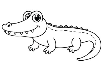 Cute Crocodile with big eyes line art vector illustration