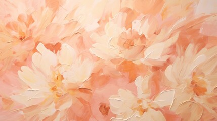 Closeup of abstract rough peach fuzz color colored art painting texture, with oil or acrylic brushstroke, floral pattern, flowers, petals