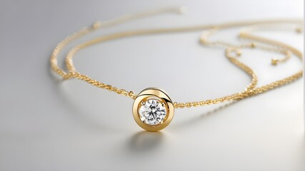  A dainty gold necklace adorned with a small diamond pendant, sparkling with elegance  - obrazy, fototapety, plakaty