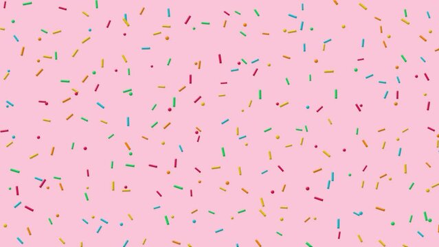 colorful sprinkles on pink background 4k motion background, birthday and party design element