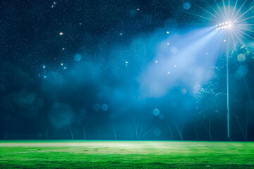 Football stadium, shiny lights, view from field