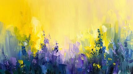 Brushstrokes of lemon yellow and lavender melding into a symphony of springtime bliss, awakening the senses with their vibrant energy.  - obrazy, fototapety, plakaty