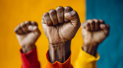 Close-up of the hands of many racial people. Concept of unity, justice, equality.