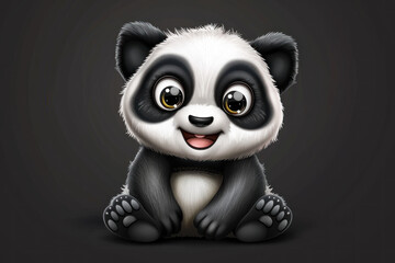 cute cartoon character panda animal character illustration on black background