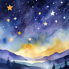 Namalowane nocne niebo i gwiazdy ilustracja - obrazy, fototapety, plakaty