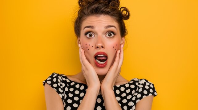 Surprised Woman on Yellow Background