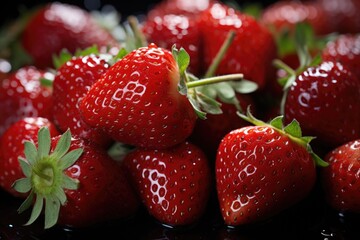 Vivid colorful red strawberries in the background of strawberries, generative IA