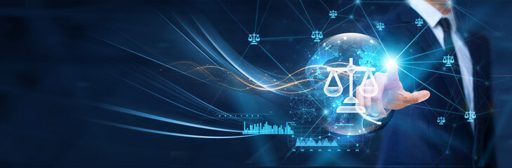 Legal technology, Businessman touch the legaltech icon on the global network structure. Innovations...