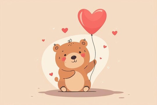 cute bear with heart balloon love and romance illustration
