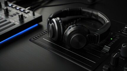 dj controller and a pair of headphones - obrazy, fototapety, plakaty