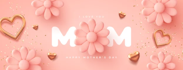 Poster Mother's Day modern background with decor elements. 3d vector illustration. © plasteed