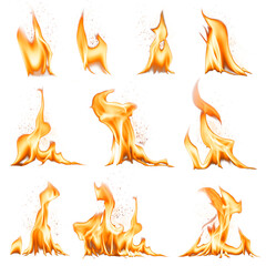 Flame png sticker, realistic burning fire set