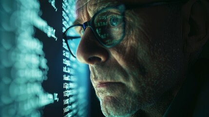 Man Concentrating on Computer Code - obrazy, fototapety, plakaty