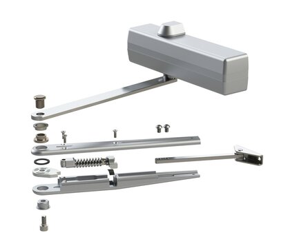 Hydraulic door stoper in exploded view isolated on white background