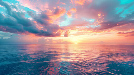 Coral blushes mingling with azure dreams, painting the horizon with the hues of a summer's kiss. 