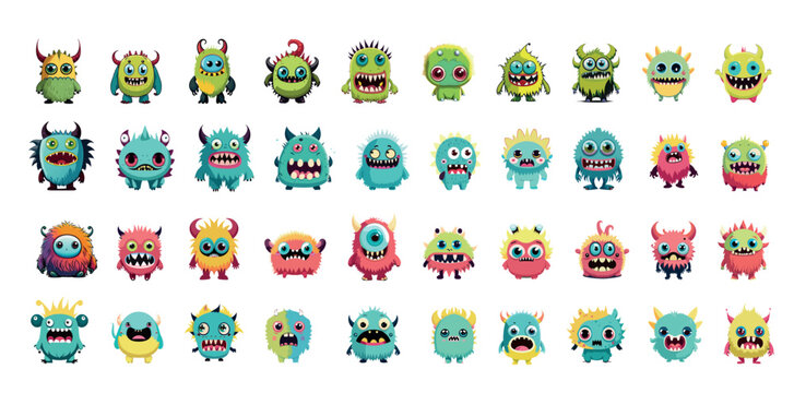Cartoon Сute Animal Monsters in a vector Set	