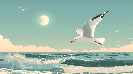 Seagull clipart soaring over the ocean