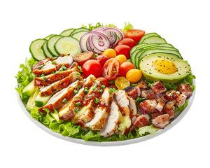 cobb salad in plate on transparent background