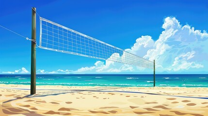 Beach volleyball net clipart set up for a game.