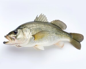 A largemouth bass fish on a white background
