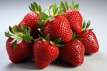 Superior View Red Red Strawberries Mature Successful isolated in the white backgro, generative IA